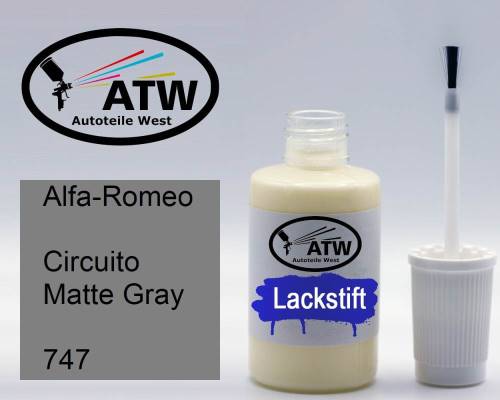 Alfa-Romeo, Circuito Matte Gray, 747: 20ml Lackstift, von ATW Autoteile West.